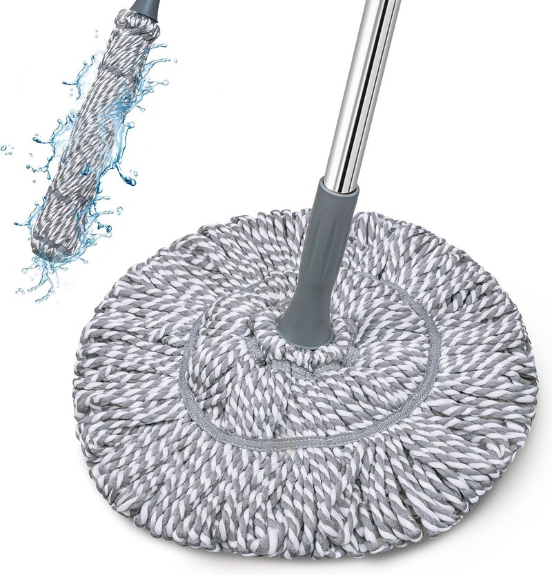 GRAREND Self-Wringing Twist Mop for Floor Cleaning, Long Handled Microfiber Floor Mop with Top Scouring Pad for Kitchen, Hardwood, Restaurant, Bathroom, Garages, Warehouses, Office, 64-inch , Grey - Image 1